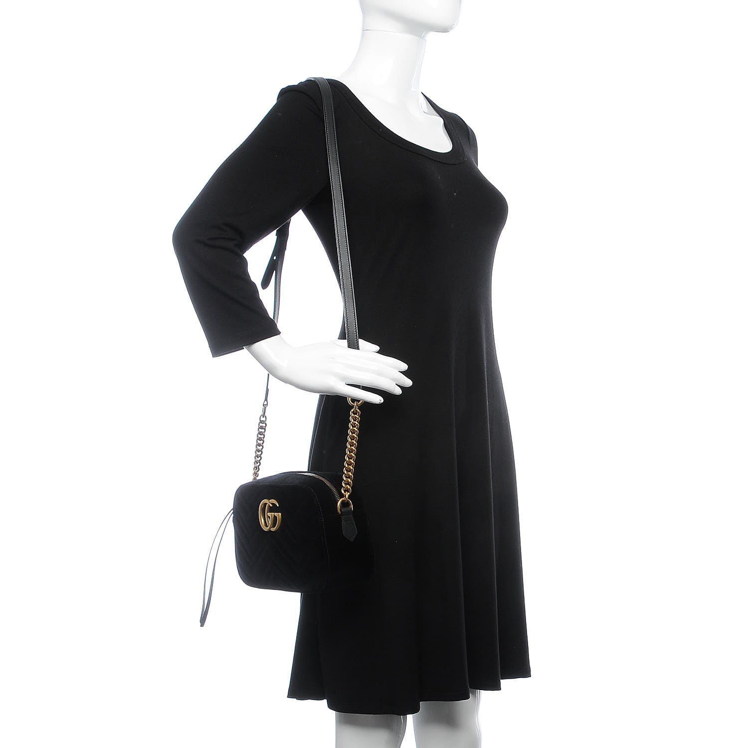 Gucci Velvet Matelasse Small GG Marmont Chain Shoulder Bag Black 2 of 7
