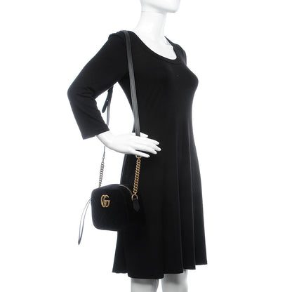 Gucci Velvet Matelasse Small GG Marmont Chain Shoulder Bag Black 2 of 7
