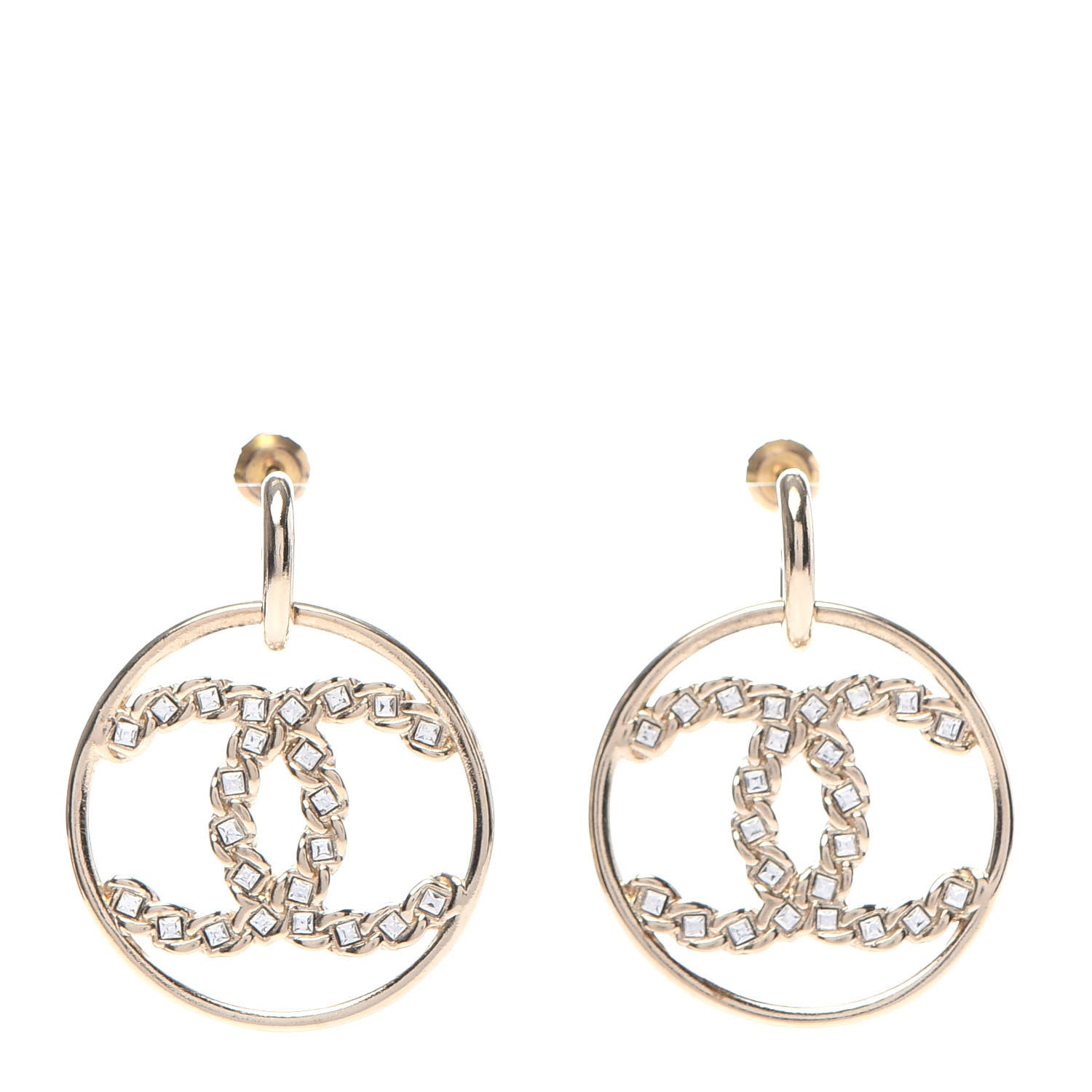 Chanel Crystal Chain Chanel Strass CC Drop Earrings Gold 1 of 5
