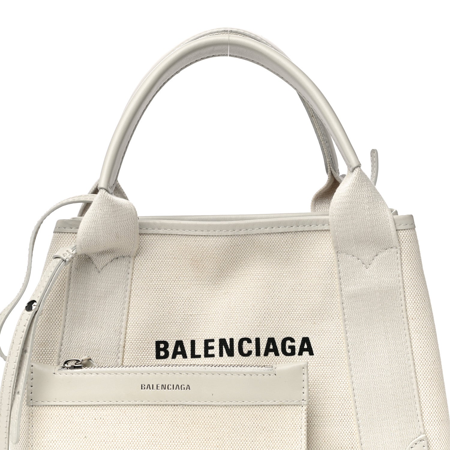 Balenciaga Cotton Canvas Calfskin Navy Cabas XS Natural 7 of 15