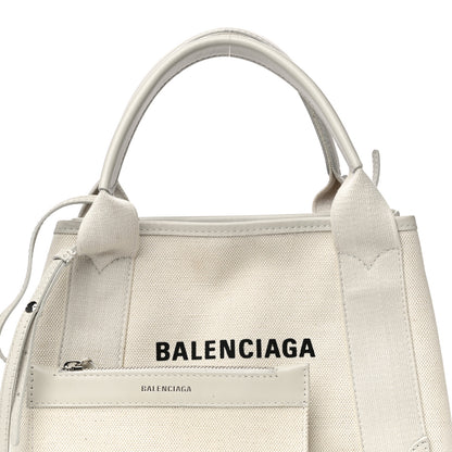 Balenciaga Cotton Canvas Calfskin Navy Cabas XS Natural 7 of 15