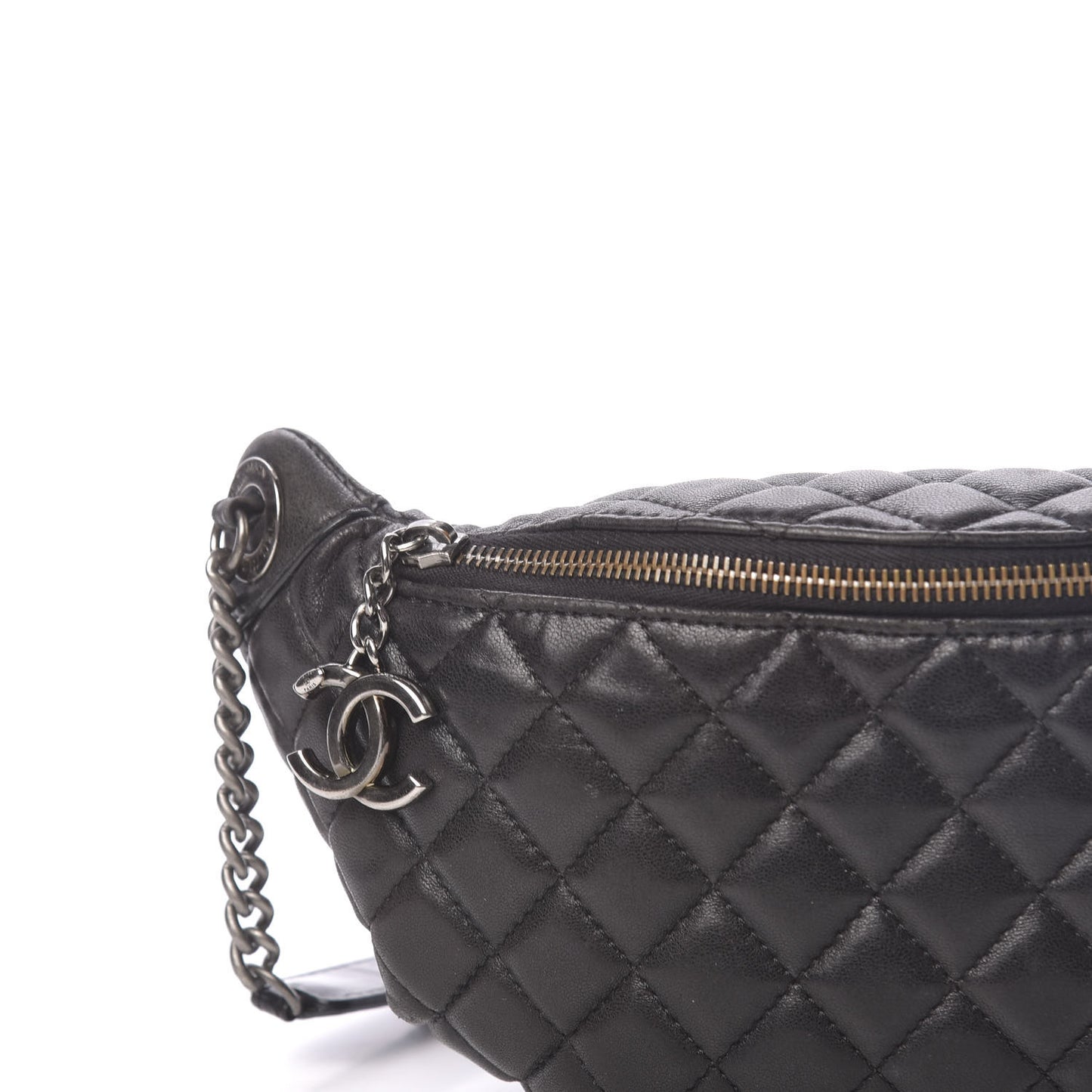 Lambskin Quilted Banane Waist Bag Fanny Pack Black