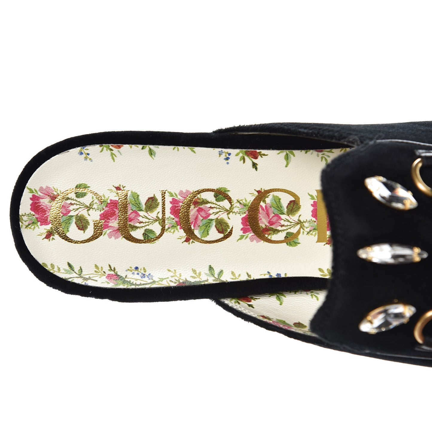 Velvet Marquise Crystals Womens Princetown Slippers 38.5 Black