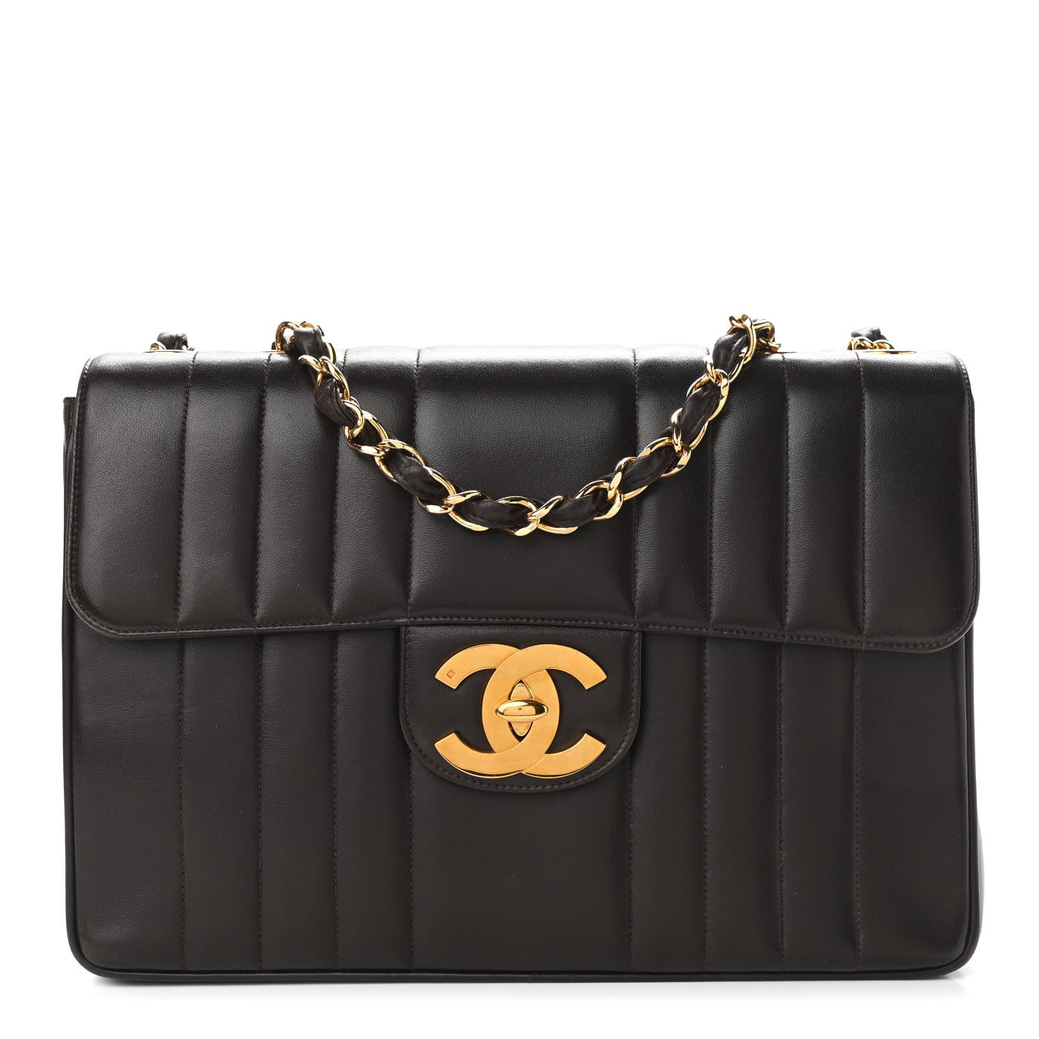 Chanel Lambskin Vertical Quilt Jumbo Single Flap Dark Brown 1 of 11
