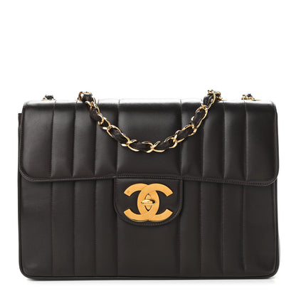 Chanel Lambskin Vertical Quilt Jumbo Single Flap Dark Brown 1 of 11