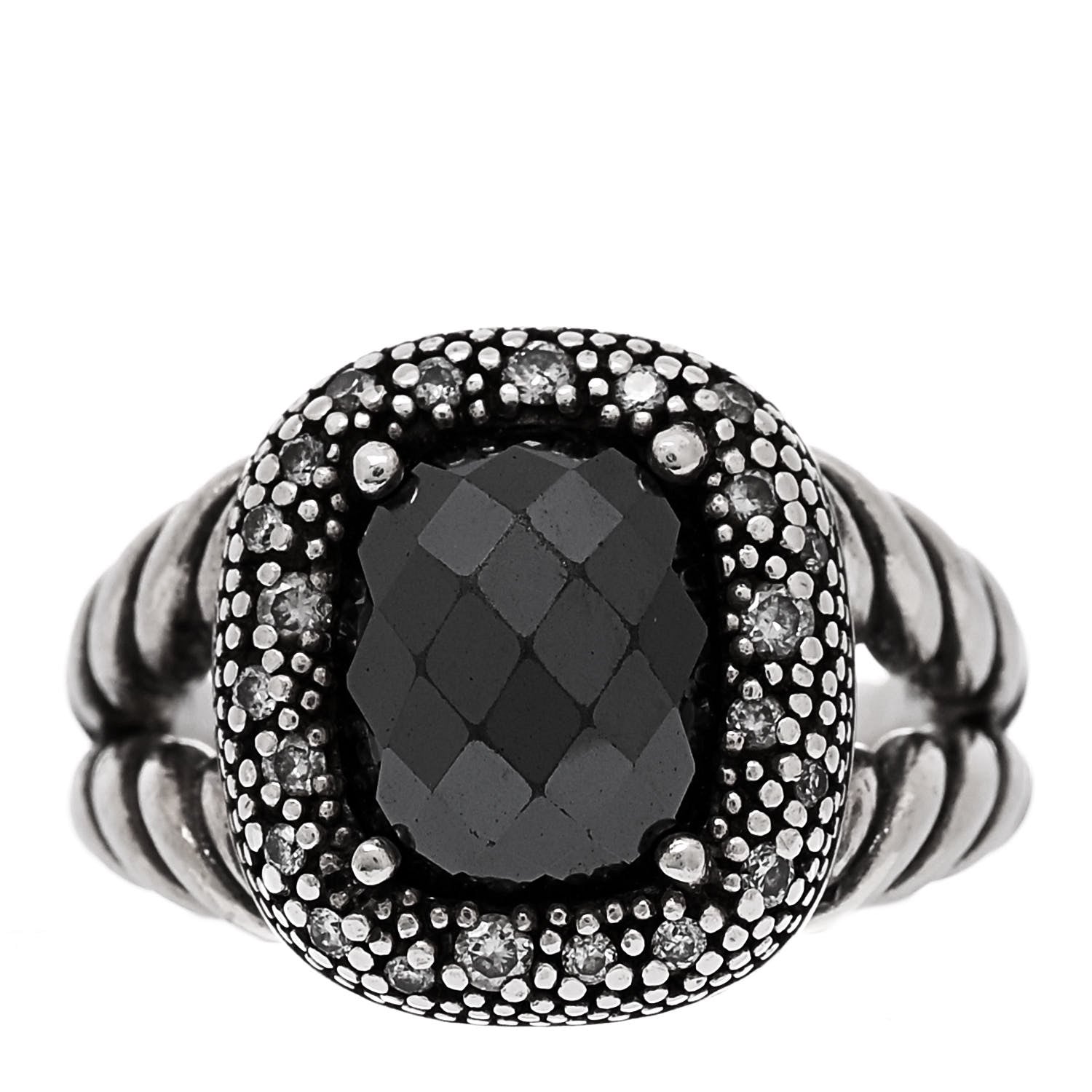 David Yurman Sterling Silver Diamond Hematite 14mm Midnight Melange Ring 49 4.75 1 of 5