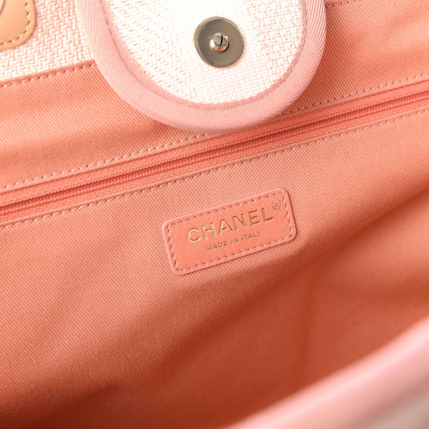 Mixed Fibers Calfskin Striped Medium Deauville Tote Light Pink