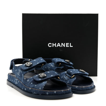 Chanel Printed Denim CC Dad Sandals 38.5 Light Blue 10 of 10