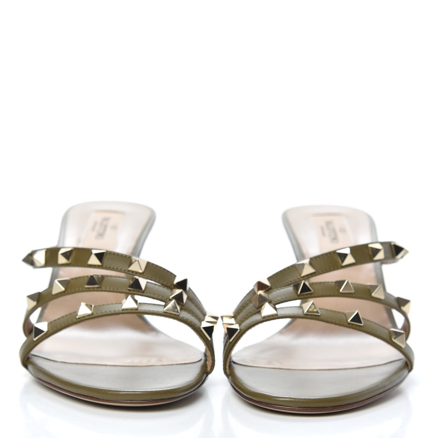 Calfskin Rockstud 60mm Slide Sandals 38.5 Lichen