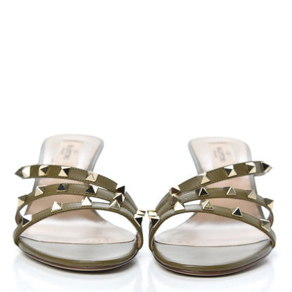 Valentino Garavani Calfskin Rockstud 60mm Slide Sandals 38.5 Lichen 2 of 9