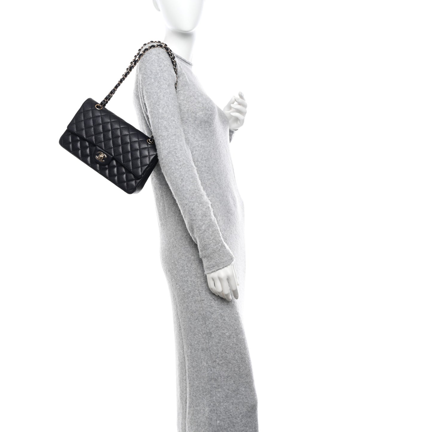 Caviar Quilted Medium Double Flap Navy
