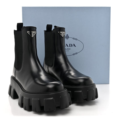 Prada Spazzolato Rois Triangle Monolith Chelsea 55mm Boots 38 Black 11 of 11