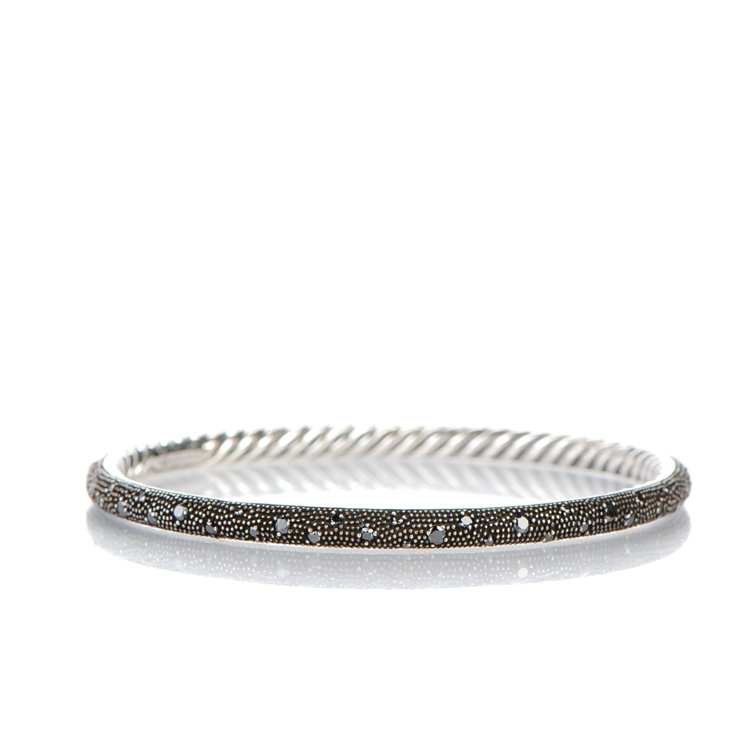 David Yurman Sterling Silver Black Diamond 4mm Midnight Melange Bangle Bracelet 3 of 4