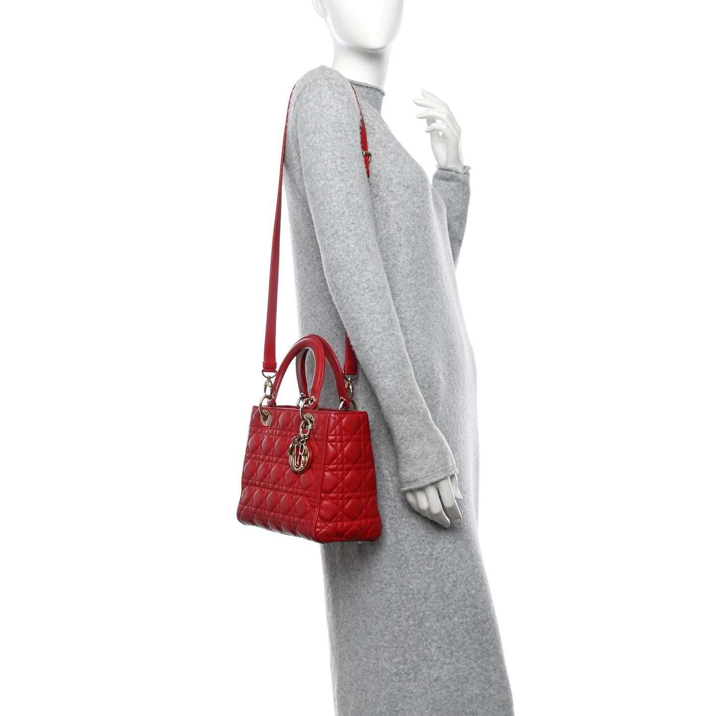 Lambskin Cannage Medium Lady Dior Red