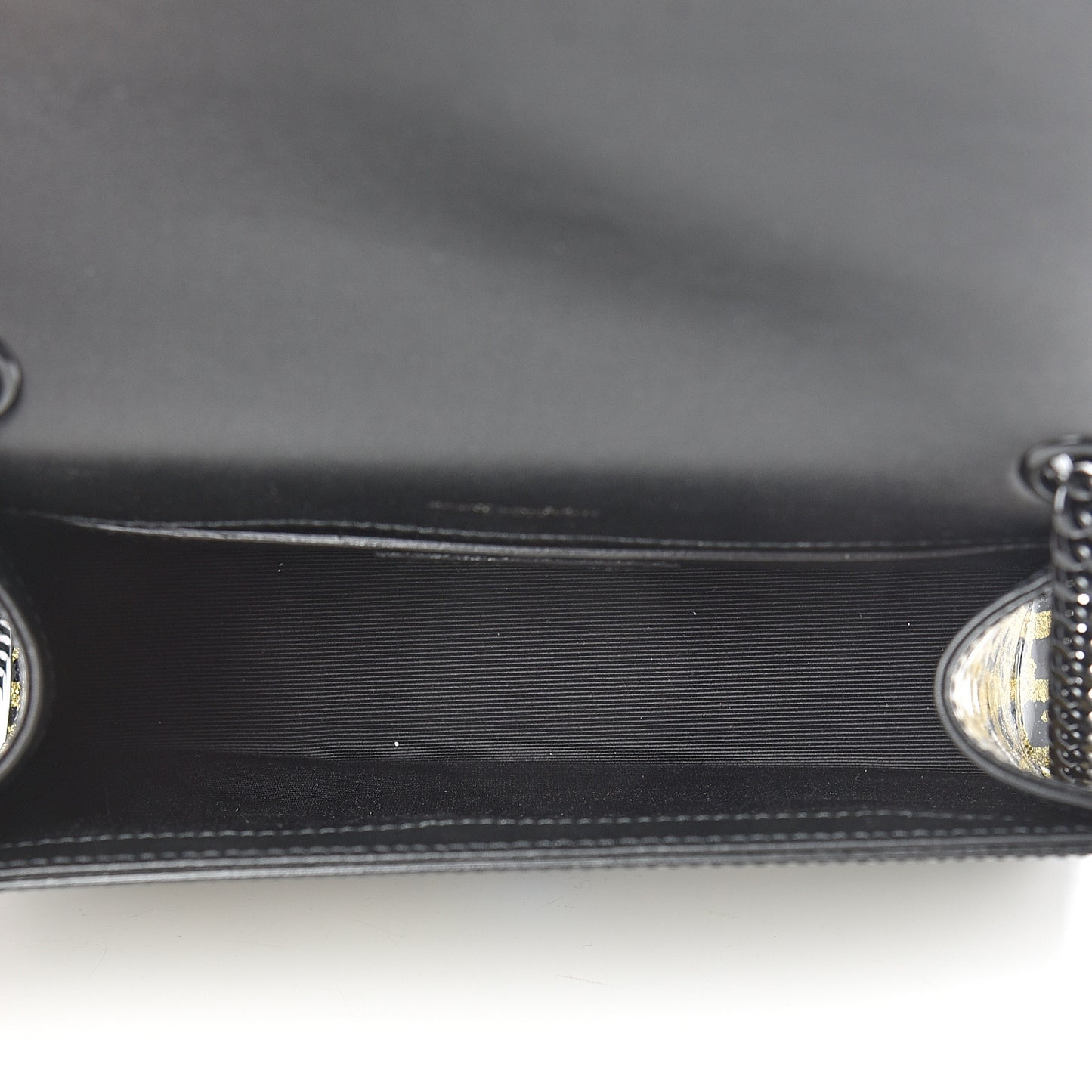 Patent Glitter Leopard Small Classic Monogram Kate Chain Wallet Black Gold