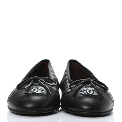 Chanel Aged Calfskin Quilted CC Cap Toe Ballerina Flats 37.5 Black 2 of 7