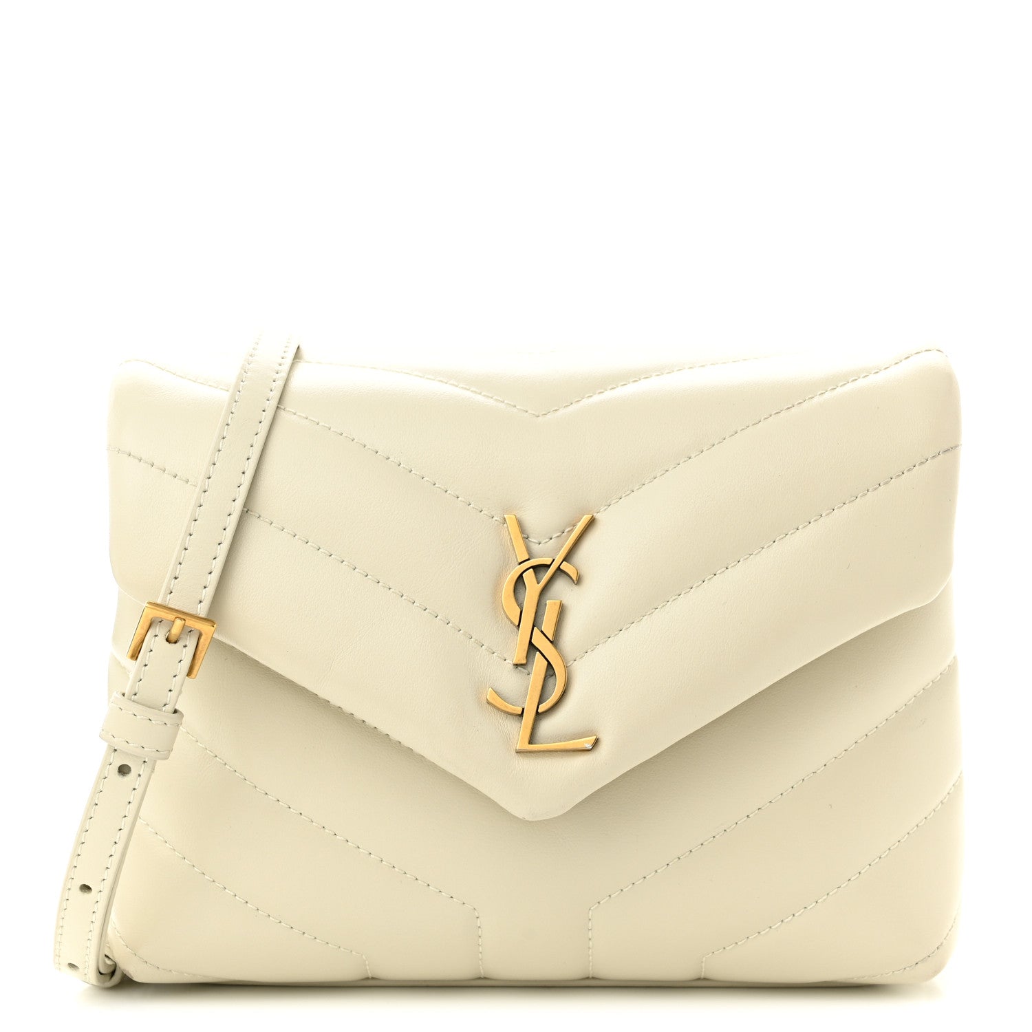 Saint Laurent Calfskin Y Quilted Monogram Toy Loulou Crossbody Bag Ivory 1 of 12
