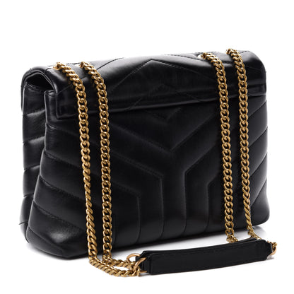 Saint Laurent Calfskin Y Quilted Monogram Small Loulou Chain Satchel Black 4 of 12