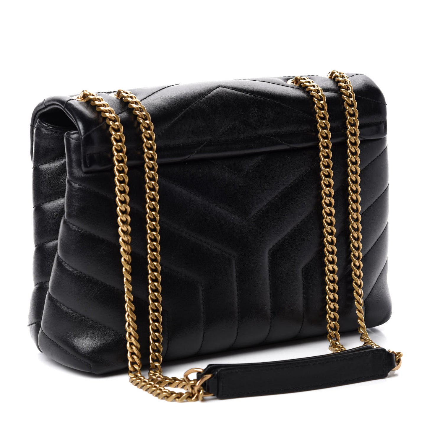 Calfskin Y Quilted Monogram Small Loulou Chain Satchel Black