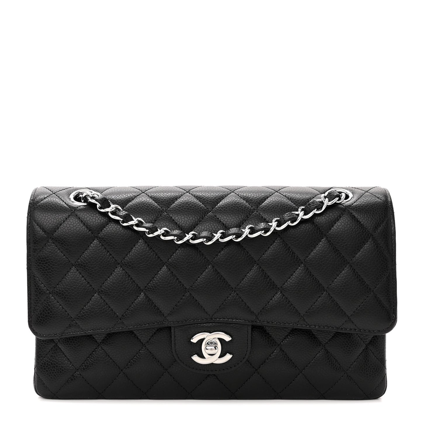 Caviar Quilted Medium Double Flap Black
