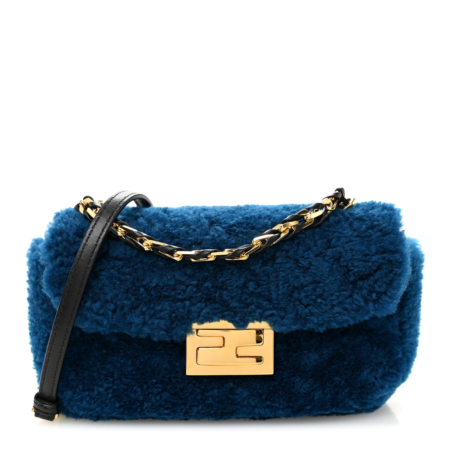 Shearling Nappa Mini Be Baguette Shoulder Bag Blue Black