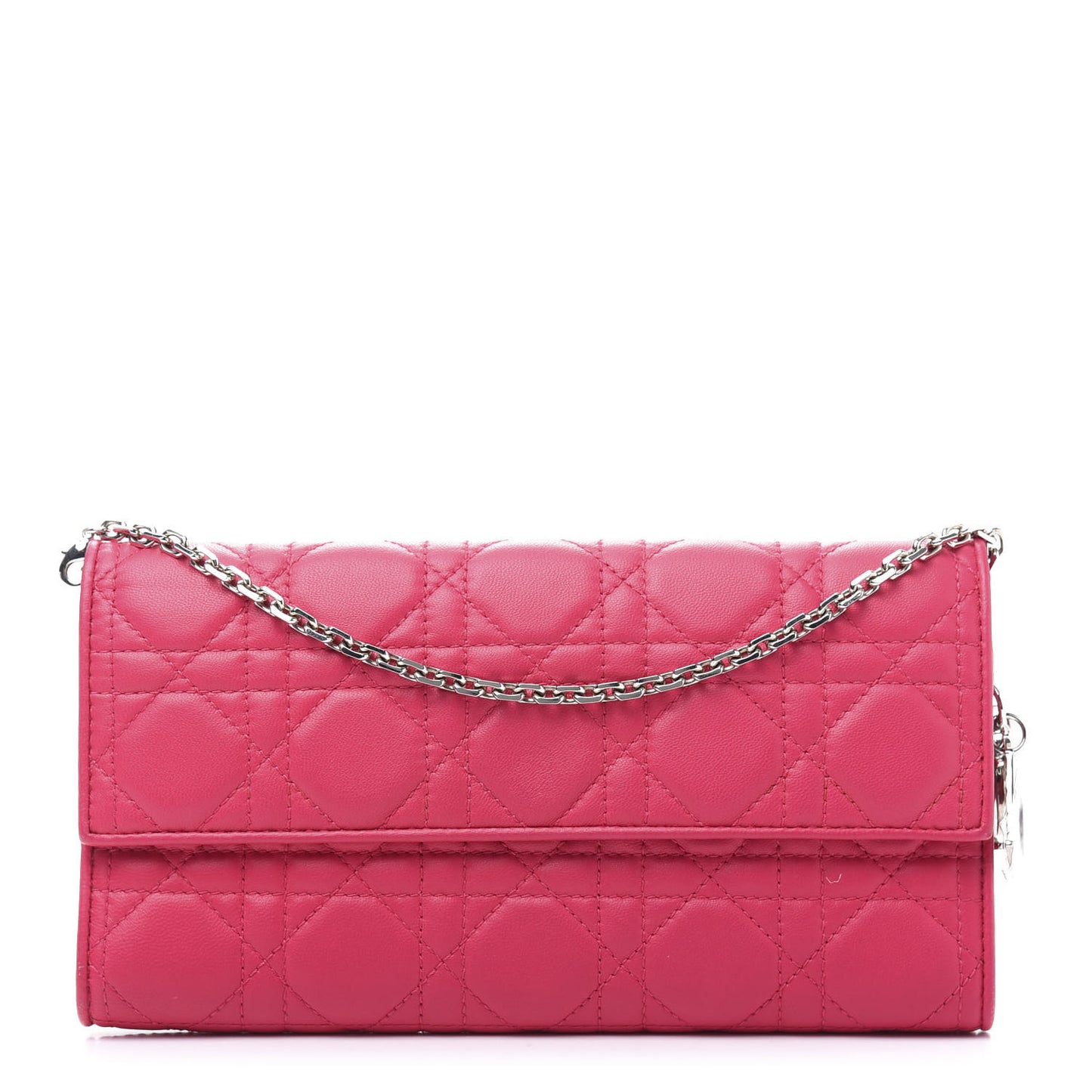 Lambskin Cannage Lady Dior Rendezvous Wallet On Chain Fuchsia