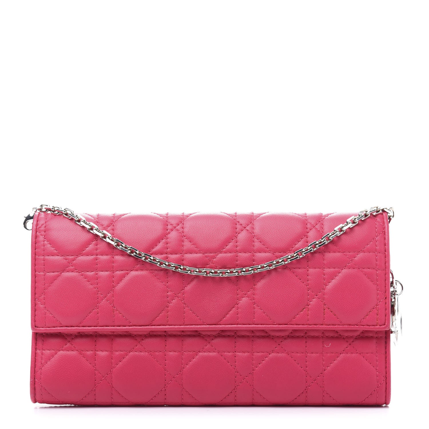 Christian Dior Lambskin Cannage Lady Dior Rendezvous Wallet On Chain Fuchsia 1 of 12