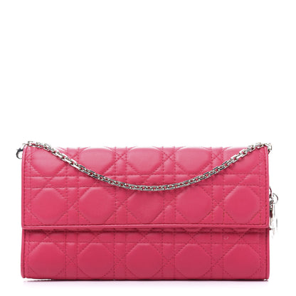 Christian Dior Lambskin Cannage Lady Dior Rendezvous Wallet On Chain Fuchsia 1 of 12