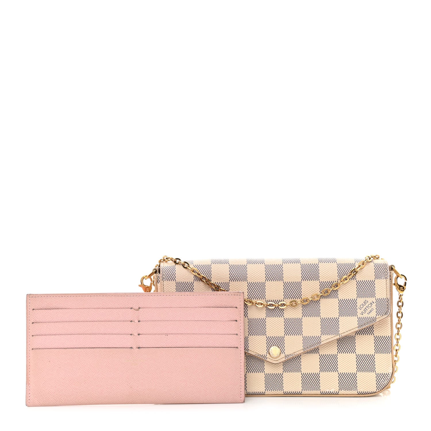Louis Vuitton Damier Azur Pochette Felicie Chain Wallet Rose Ballerine 1 of 15