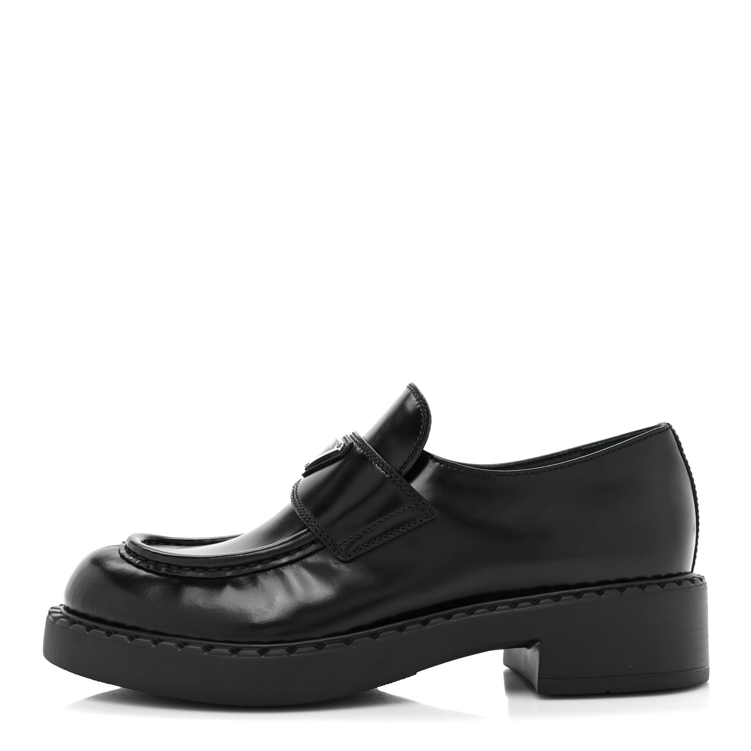 Prada Spazzolato Metal Triangle Logo 50mm Loafers 38.5 Black 1 of 9