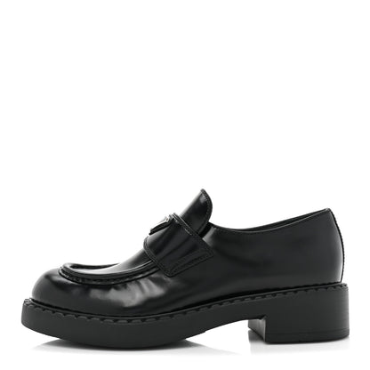 Prada Spazzolato Metal Triangle Logo 50mm Loafers 38.5 Black 1 of 9