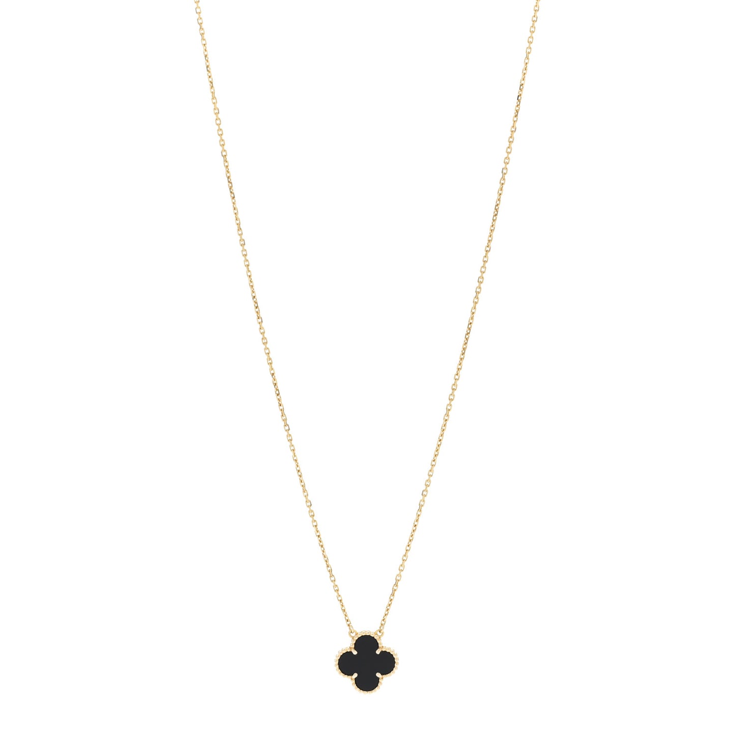 18K Yellow Gold Black Onyx Vintage Alhambra Pendant Necklace