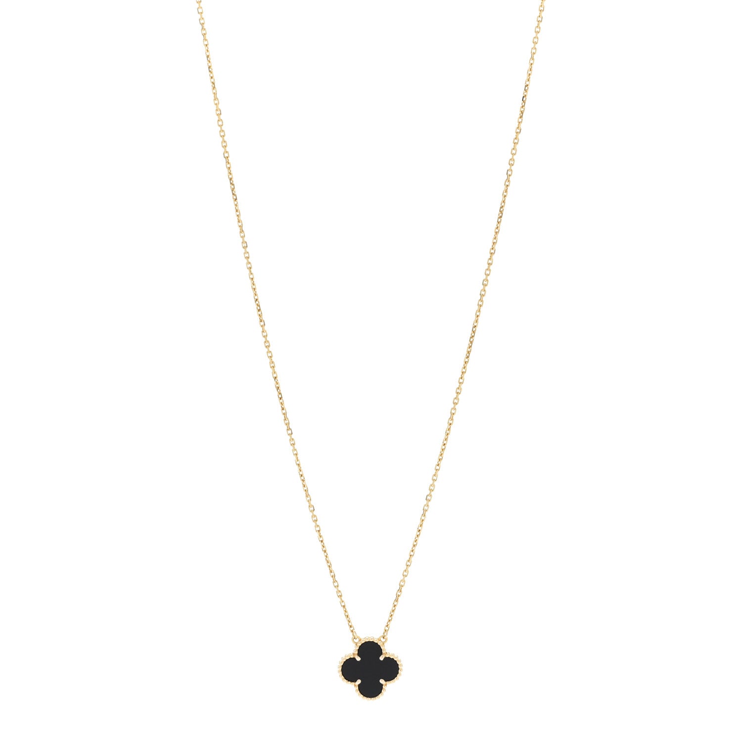 Van Cleef & Arpels 18K Yellow Gold Black Onyx Vintage Alhambra Pendant Necklace 1 of 7