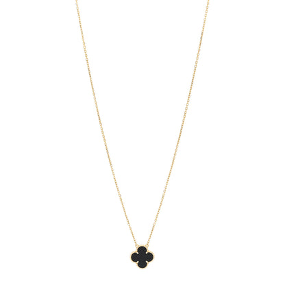 Van Cleef & Arpels 18K Yellow Gold Black Onyx Vintage Alhambra Pendant Necklace 1 of 7