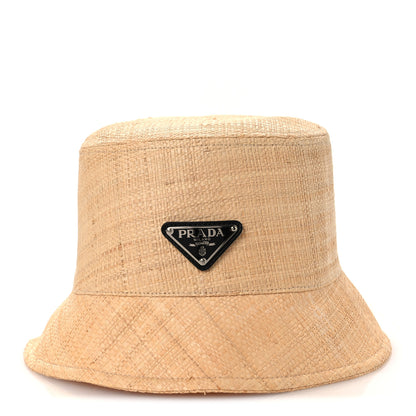 Prada Raffia Triangle Logo Embroidered Bucket Hat L Naturale 3 of 11