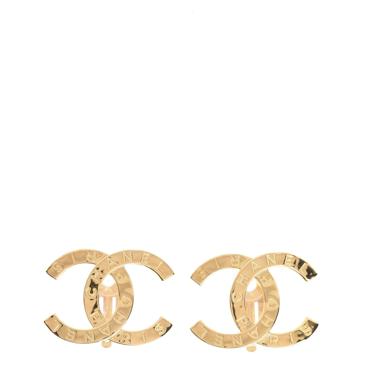 Metal CC Paris Button Clip On Earrings Gold