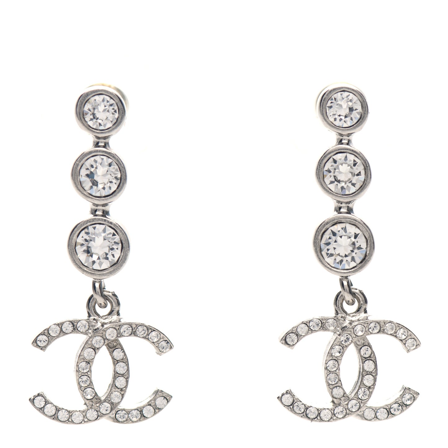 Crystal CC Drop Earrings Silver