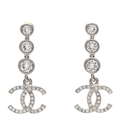 Chanel Crystal CC Drop Earrings Silver 1 of 4