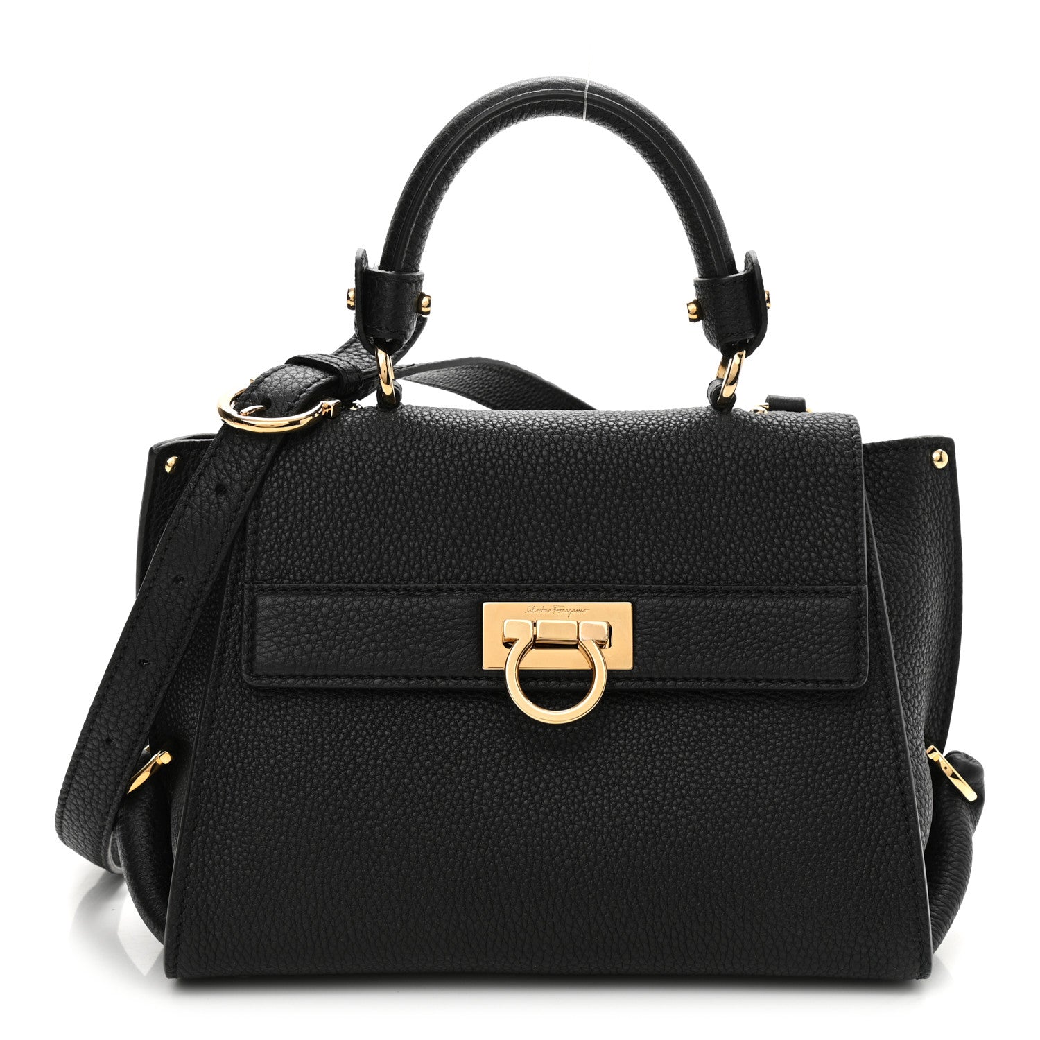 Salvatore Ferragamo Grained Calfskin Sofia Satchel Black 1 of 8