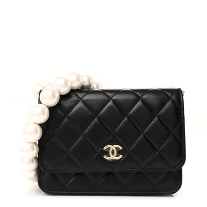 Chanel Calfskin Quilted Mini Maxi Pearls Wallet On Chain WOC Black 1 of 12