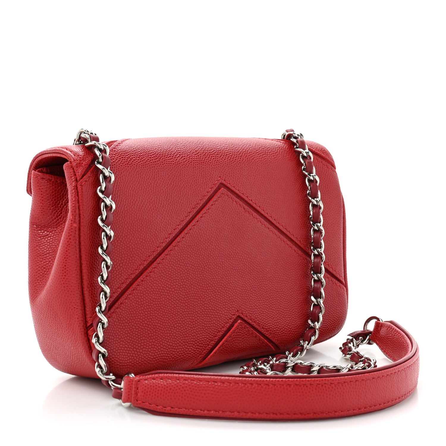 Chanel Caviar Macro Chevron Small Single Flap Red 3 of 15