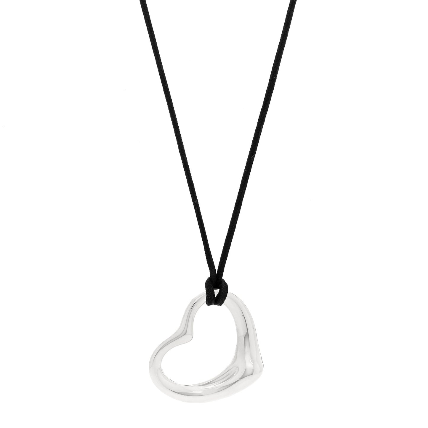 Sterling Silver 27mm Elsa Peretti Open Heart Pendant Cord Necklace