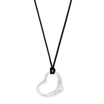 Tiffany Sterling Silver 27mm Elsa Peretti Open Heart Pendant Cord Necklace 1 of 6
