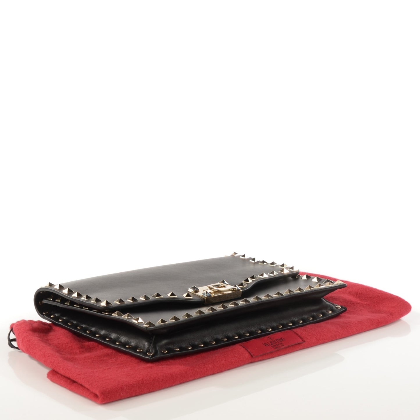 Nappa Rockstud Flip Lock Wristlet Clutch Black