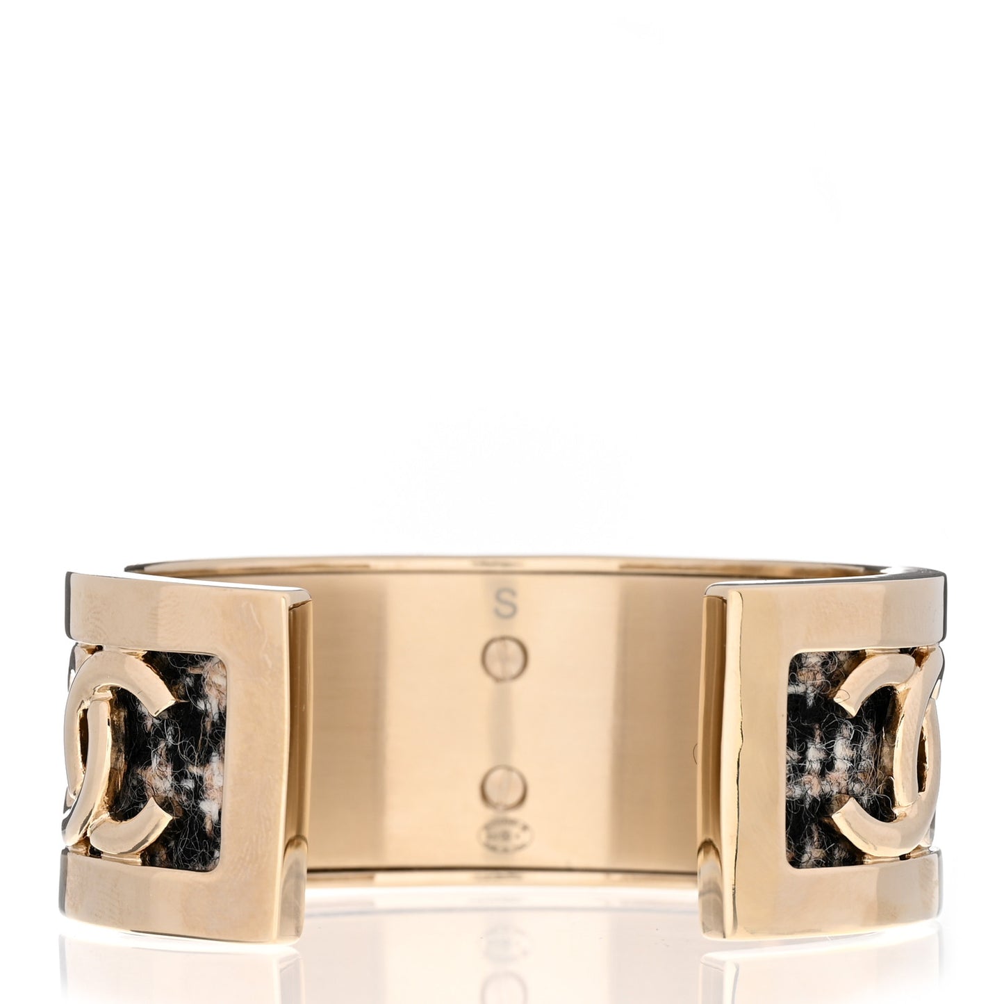 CC Tweed Cuff Bracelet S Gold Beige Black