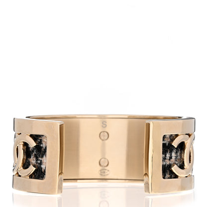 Chanel CC Tweed Cuff Bracelet S Gold Beige Black 3 of 5