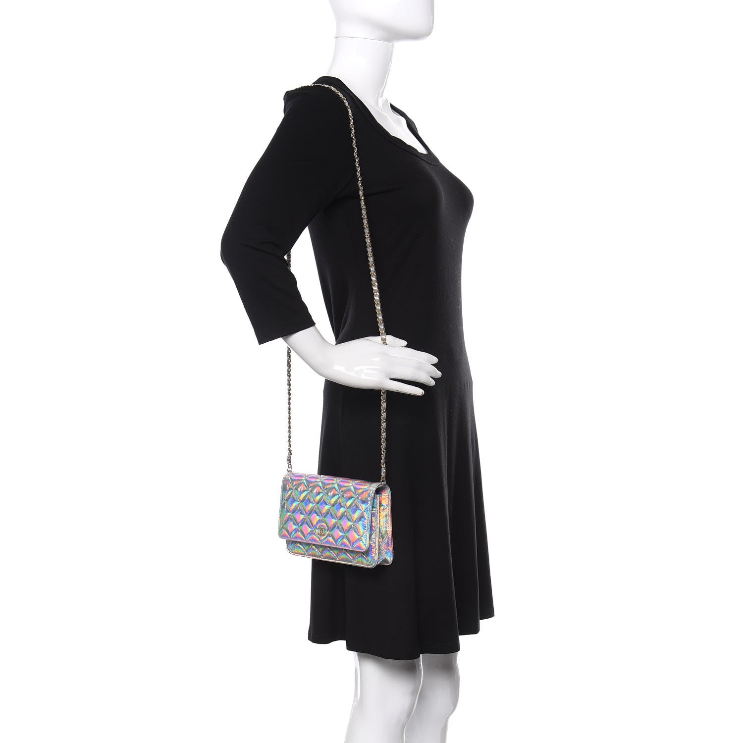 Chanel Iridescent Goatskin Quilted Wallet On Chain WOC Silver 2 of 12
