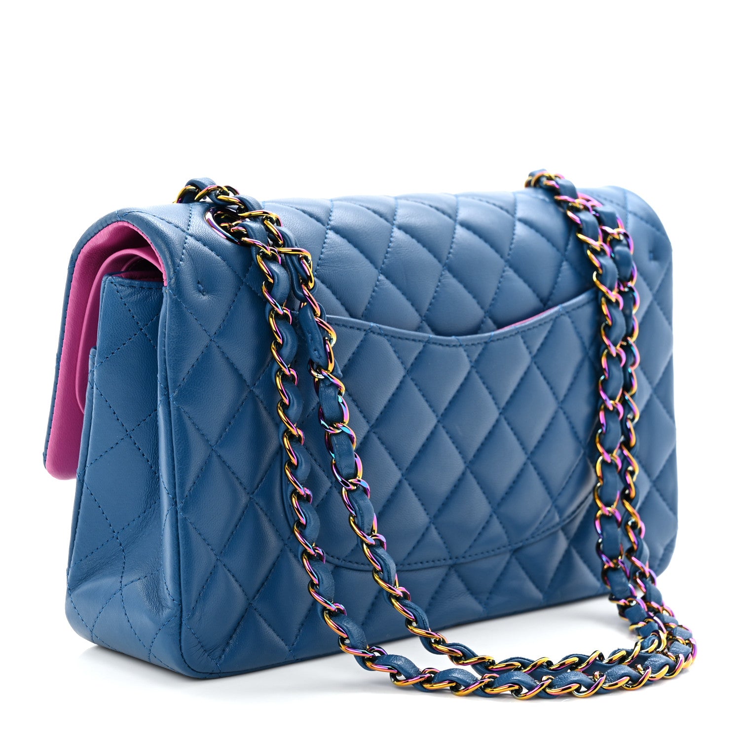 Chanel Lambskin Quilted Medium Double Flap Blue Pink 1881369