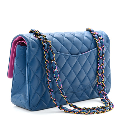 Chanel Lambskin Quilted Medium Double Flap Blue Pink 3 of 10