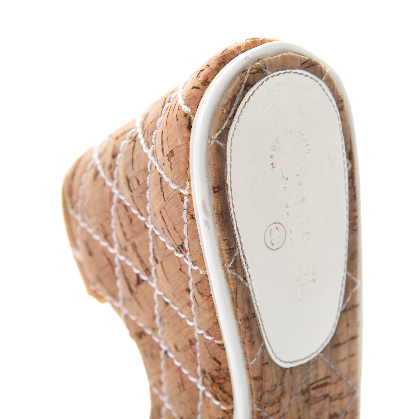 Patent Cork Quilted CC Wedge Sandals 37 White